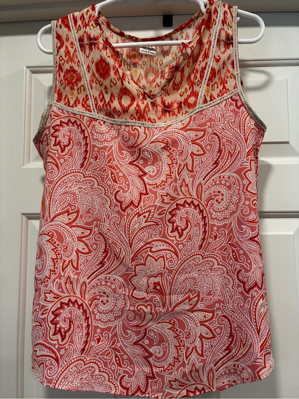 Emma & Grace Paisley-Print Red Sleeveless Mixed-Pattern Camisole